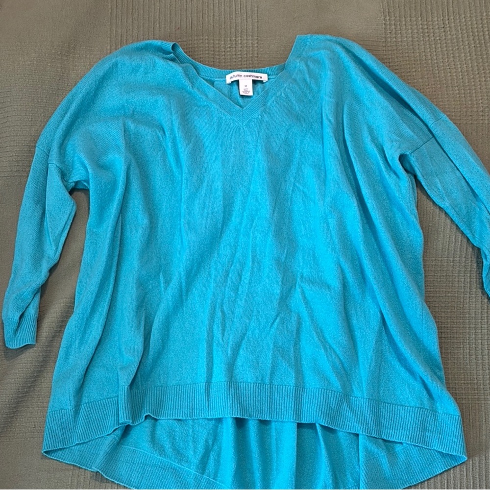 Autumn Cashmere V-Neck Sweater - Blue, Teal, Aqua, 100% cashmere